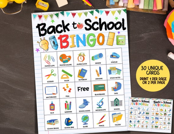 Back to school bingo game, 30 Printable bingo cards, First day of school icebreaker kids activity, Classroom bingo,Back to school party game