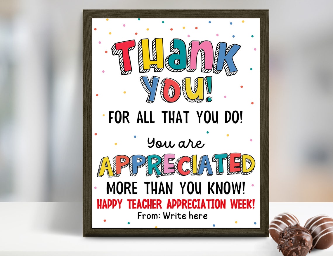 Teacher Staff Appreciation Sign, Teacher Appreciation Week, Thank You ...