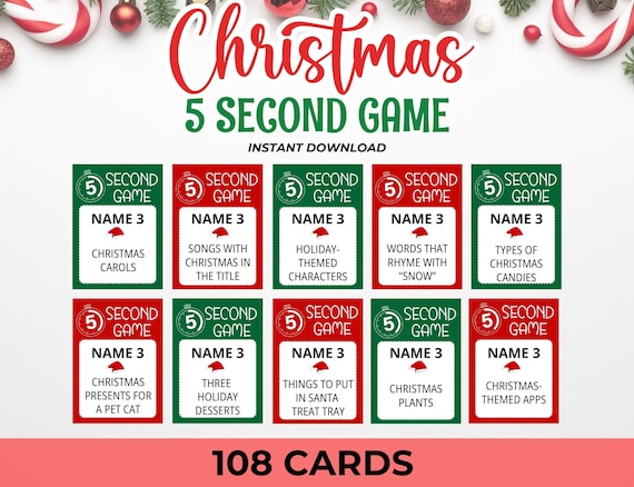 Christmas 5 Second Game, Christmas Party Games, Group Christmas Game For Kids Adults, Fun Christmas Activity  Holiday Party Game, Friendsmas