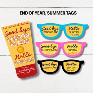 Ende des Schuljahres Lehrer Geschenkanhänger, Sommer Sonnenbrille Geschenkanhänger, Auf Wiedersehen Unterrichtsplan Hallo Sonne Tan Anhänger für Strandtuch, Sonnenschutz Geschenk