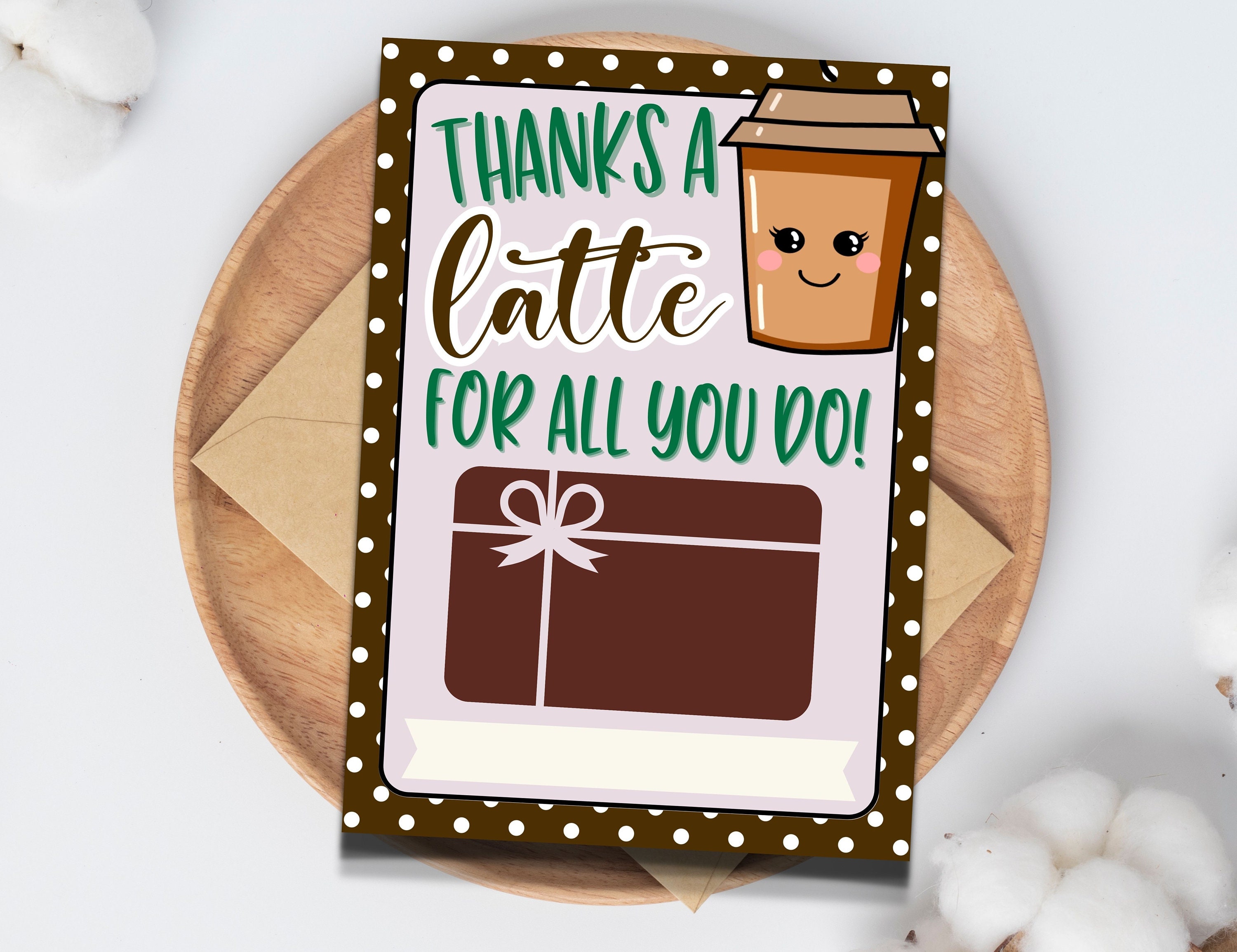 Thanks A Latte Printable Coffee Thank You Gift Card Holder, Coffee Gift ...
