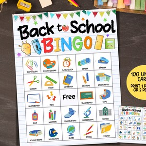 Jogo de bingo de volta às aulas com 100 cartas, atividade infantil quebra-gelo para impressão no primeiro dia de aula, bingo em sala de aula, festa de volta às aulas professor