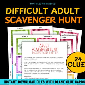 Adult Scavenger Hunt Clues Printable, Tricky Adult Treasure Hunt, Hard Scavenger Hunt Riddles For Adults & Teens, At Home Scavenger Hunt