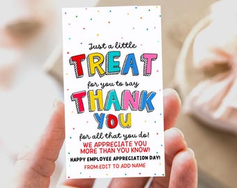 Employee Appreciation Day Tags, Employee Treats Tags, Treat To Say Thank You Tag, Staff Appreciation Treat, Printable Employee Tags