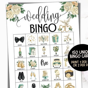 150 cartões de bingo de casamento para impressão Jogos de casamento, jogo de recepção de casamento, atividade para grupos grandes, jogos de mesa de casamento, jogo fácil para crianças e adultos