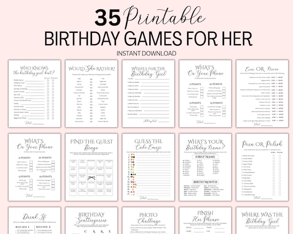 Birthday Games for Her, Adult Birthday Party Games, Printable Women Girls Birthday Party Games 30 40 50, Who Knows The Birthday Girl Best,