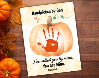 Christliche Kürbis-Handabdruck-Bastelidee, Herbstliche Thanksgiving-Bastelidee, Von Gott auserwählt – Sonntagsschule, Kirche, Herbstliche Bibelvers-Bastelidee, Erinnerungsstück