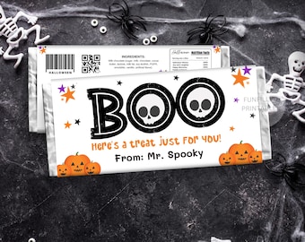 Halloween Candy Bar Wrapper, Chocolate Wrapper, Halloween Party Favors, 1.55 oz Chocolate Favors, Halloween Treats, Spooky Wrapper Printable