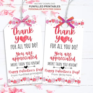 Valentines Thank You Tags, Teacher Valentines Appreciation Tags, Staff Appreciation Valentines Tag, Coworker Team Thank You For All You Do