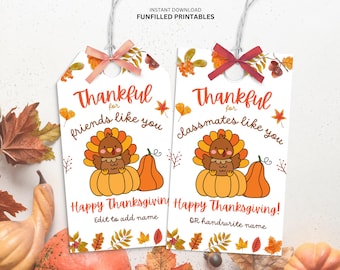 Kids Thanksgiving Gift Tag, Class Thanksgiving Favors Tags, Friends Thanksgiving Treat Tags, Printable Turkey Party Favors, Goodie Bag Tags