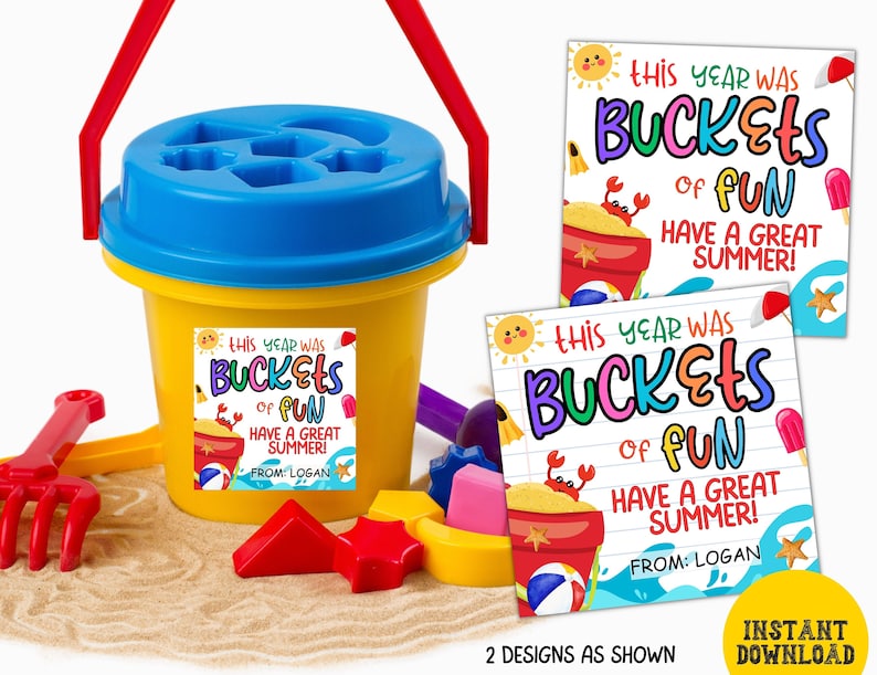 Summer buckets of fun sand bucket gift tags