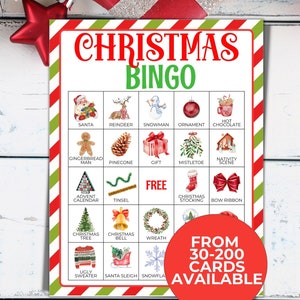 200 Christmas Bingo Cards, Easy Fun Christmas Game Large Group ...