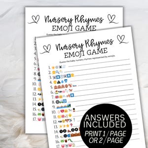 Nursery Rhymes Emoji Game, Baby Shower Nursery Rhyme Game, Baby Shower Emoji Pictionary Game, Fun Baby Shower Game, Kids Nursery Rhymes Game