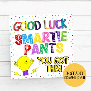 Lehrer Prüfung Tag Snack Tag druckbar, Smarties Candy Tag, Glück Tag, Test unter Motivation Lehrer Geschenk, Klassenzimmer behandeln Tag PTO PTA