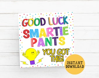 Teacher Testing Day Snack Tag printable, Smarties Candy Tag, Good Luck Tag, Test Taking Motivation Teacher Gift, Classroom Treat Tag PTO PTA