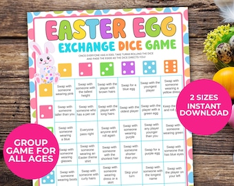 Easter Egg Exchange Dice Game Printable, Family Easter Games, Easter Dice Game, Easter Egg Game, Easter Party Game Adults, Easter Group Game