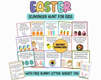 Easter Scavenger Hunt For Kids, Indoor Treasure Hunt, Bunny Letter, Scavenger Hunt Game Clues Printable, Riddles Easter Hunt Kids Activity