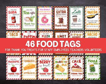 Food Gift Appreciation Tags, Employee Teacher Staff Appreciation Gifts, Volunteer Nurse Coworker Team Thank You Treat Favor Tags, Snack Tags