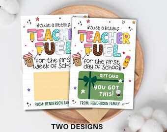 Back To School Teacher Coffee Gift Card Holder- Teacher Fuel For First Day Of School Teacher Gift, Printable 1st Day School Gift Card Holder