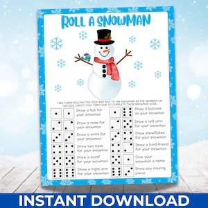Juego de Navidad imprimible para niños: haz un muñeco de nieve, juego de fiesta de Navidad, juego de dados, actividad de invierno, actividad navideña, juego de aula