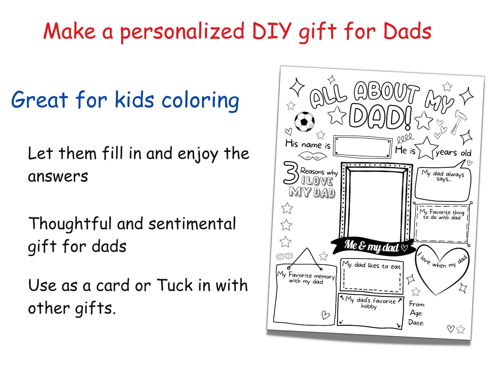 All About My Dad Printable Fathers Day Questionnaire Dad Gift From Kids ...