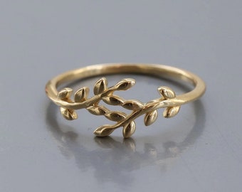 Olive Branch Ring / 10K Solid Gold / Minimal Stackable Olive Branch Ring / Olive Leaf / Real Gold Ring / Statement Ring / Gifts for Women's