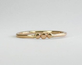 10k Solid Gold Bold Three Dot Ring | Gold Beaded Ring | Dainty Stacking Ring | Dotted Everyday Ring | Beaded Wedding Band | Flat Ball Ring