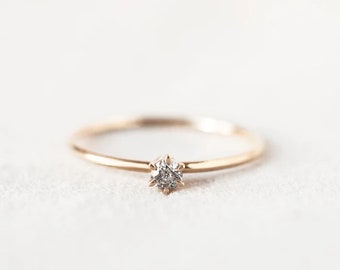 Diamond Solitaire Ring/ 10K Gold Diamond Ring/ Minimalist Diamond Ring/ Stackable Diamond Ring/ Prong Set Diamond Ring, Wedding Gift Ring