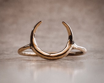 10K Solid Gold Moon Ring, Crescent Moon Ring, Tiny Moon Ring, Stacking Ring, Half Moon Minimalist Ring, Handmade Jewelry, Graduation Gifts