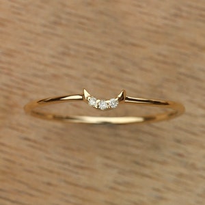 Crescent Moon Ring, Moissanite Ring, Half Moon Ring, 10k Solid Gold, Dainty Ring, Gold Moon Ring, Celestial Ring, Christmas Gift for Her