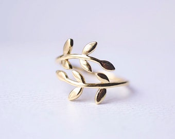 10K Solid Gold Olive Branch Ring / Minimal Stackable Olive Branch Ring / Olive Leaf / Real Gold Ring / Anniversary Ring / Gifts for Women's