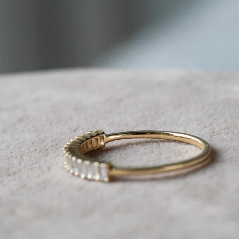 Baguette Diamond Ring, 10K Gold Ring, Half Eternity Baguette Diamond Wedding Band, Moissanite Ring, Stacking Ring, Birthday Ring image 4