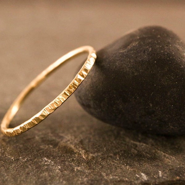 Bark Textured Hammered 10K Solid Gold Ring Handmade Delicate Stacking Unique Thin Band Ring Dainty Minimalist Statement Knuckle Unisex Ring