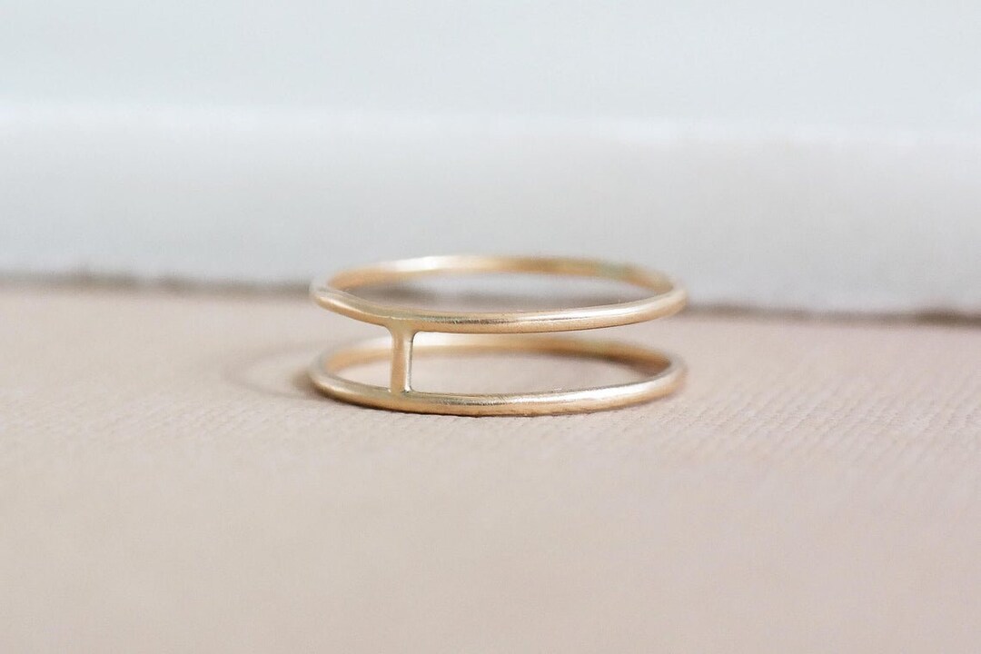 Plain Double Band Gold Ring, 10k Solid Gold Band, Double Layer Ring, Open Ring Gold, Two Band