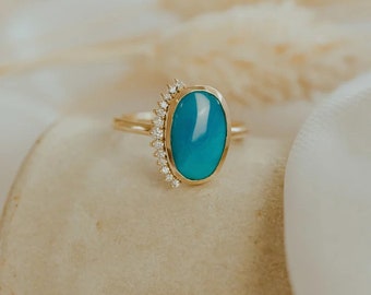 Oval Turquoise Engagement Ring 10K Solid Gold Moissanite Women Wedding Ring Dainty Engagement Ring Vintage Turquoise Bridal Anniversary Ring