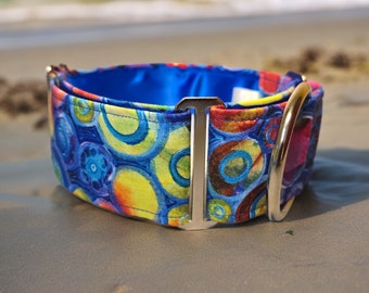 Martingale Dog Collars, coloured Bubbles pattern on Blue background,  2" Wide 1.5" Wide 1" Wide