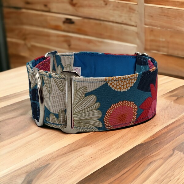 Martingale Dog Collar    Banksia Grove with Turquoise background-Jocelyn Proust    2" Wide, 1.5" Wide