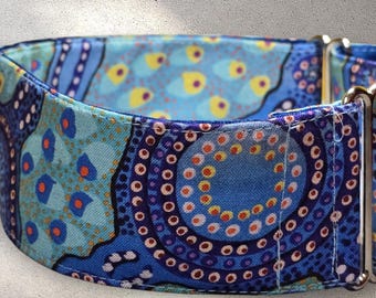 Water Dreaming Blue. Indigenous Martingale Collars    2" Wide 1.5" Wide 1" Wide