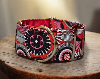 Retro Red Floral Martingale Dog Collar - Jocelyn Proust Artwork