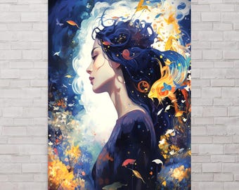 Nouveau Dream Girl-kunstdruk: etherische aquarelposter