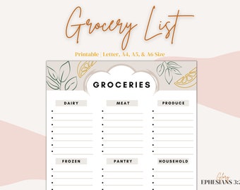 Grocery List Printable, Meal Planner Printable, A6 Planner Inserts, A5, A4, Letter Size