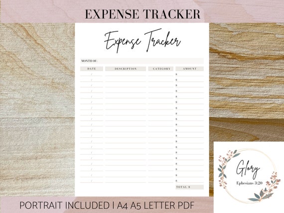 Expense Tracker Expense Log Printable Print at Home Planner