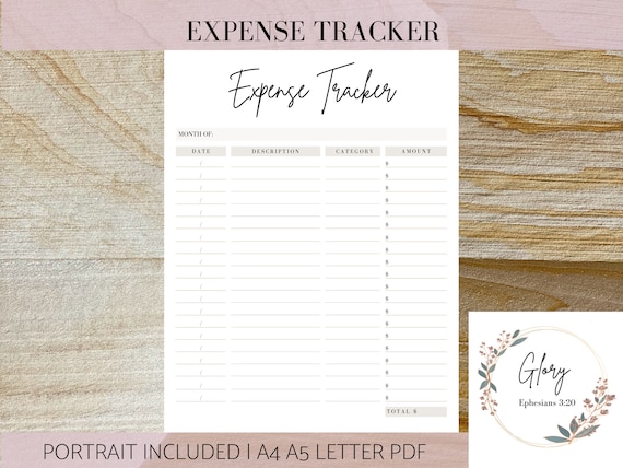 Expense Tracker Expense Log Printable Print at Home Planner