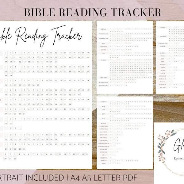 Bible Reading Tracker, Bible Reading Log, Bible Study, Bible in a Year, Letter Size, A4, A5, Instant Download, Printable