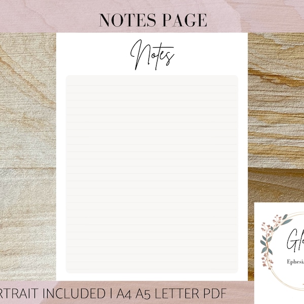 Notes Page, Notes Sheet, Printable, Print at Home Planner Insert, Organizational Tool, Instant Download, Notes, Study Tool