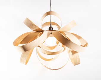 Natural Ash Wood Pendant Lamp, Veneer Lamp, Ceiling Light, Handmade Chandelier, Wood Chandelier - BLOOM