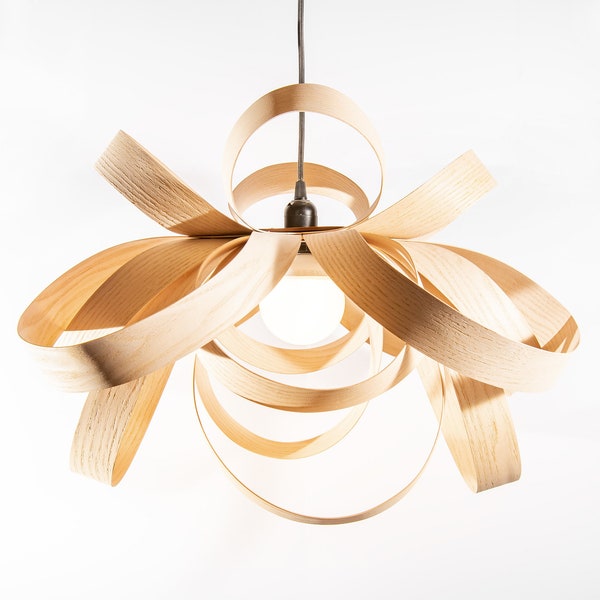 Natural Ash Wood Pendant Lamp, Veneer Lamp, Ceiling Light, Handmade Chandelier, Wood Chandelier - BLOOM