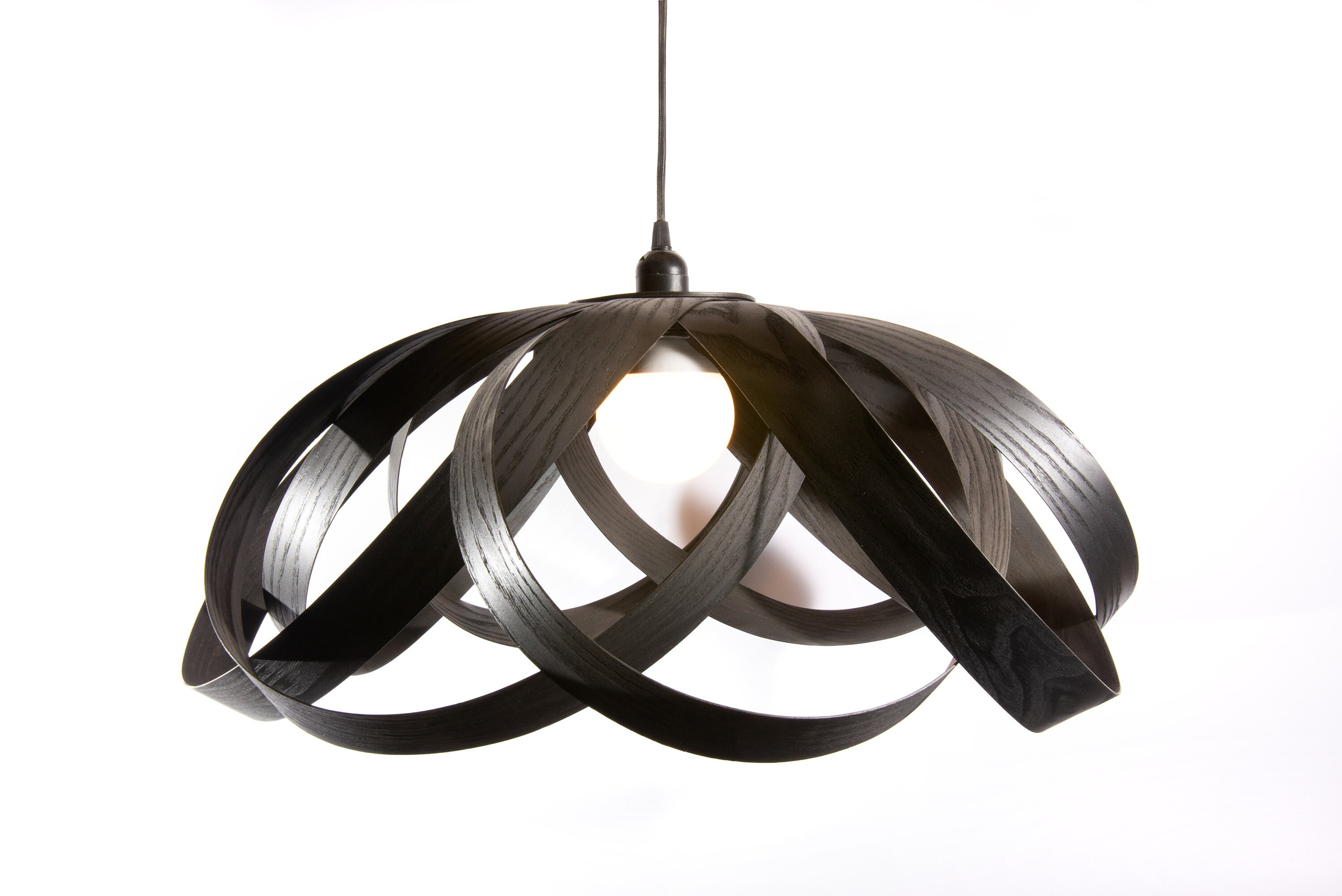 suspension en bois de frêne naturel, lampe placage, plafonnier, lustre fait à la main, - black lilly