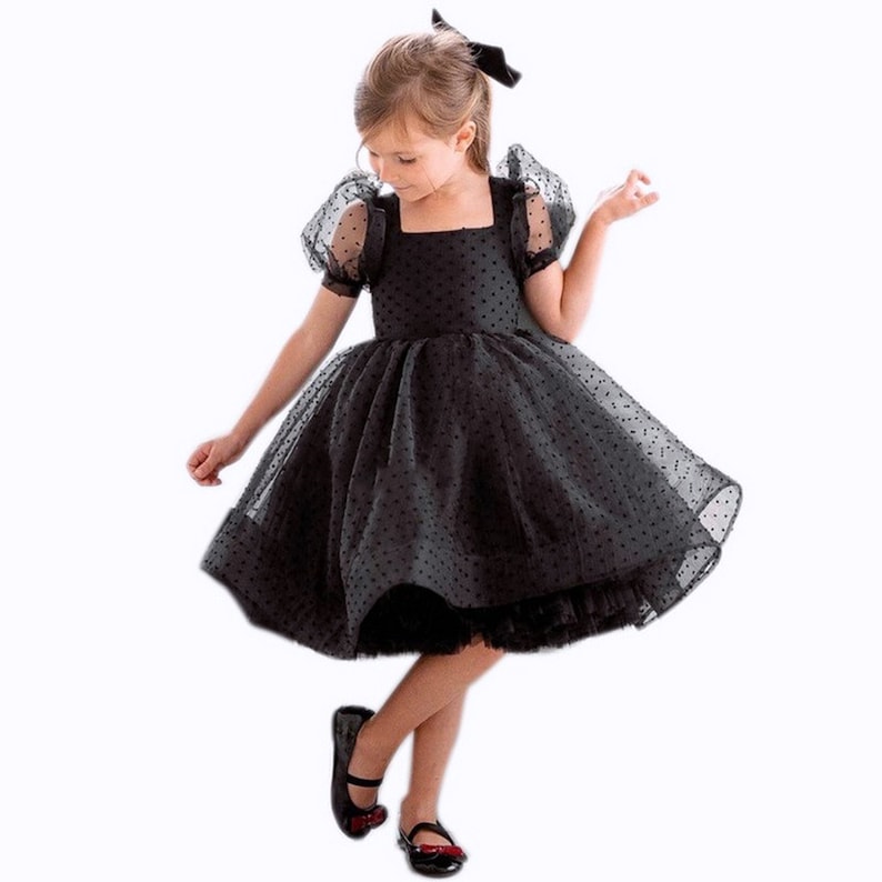 Black Flower Girl Dress Polka Dot Fluffy Ruffled Princess - Etsy