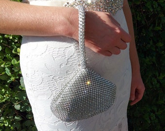 Bolso de mano pequeño para novia con diamantes de imitación